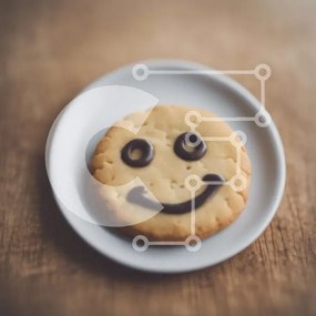 Intra Συλλεκτικό Ξύλινο Παζλ Plywood  4mm - Μπισκότο Smiley με σοκολατένιο πάγωμα σε λευκό πιάτο Σε Ξύλινο Κουτί - Διαστάσεις: 10x10 cm – 25 κομμάτια