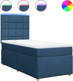 vidaXL Κρεβάτι Boxspring με Στρώμα Μπλε 90x190 εκ.Υφασμάτινο