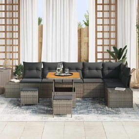 vidaXL Σετ Καναπέ Κήπου με μαξιλάρι 9 pcs Γκρι Πολυ ράταν