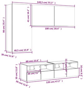 Έπιπλα Τοίχου Τηλεόρασης 4 τεμ. Sonoma Δρυς από Επεξ. Ξύλο - Καφέ