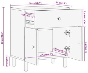 Κομοδίνο 50 x 33 x 60 εκ. από Μασίφ Ξύλο Μάνγκο - Καφέ