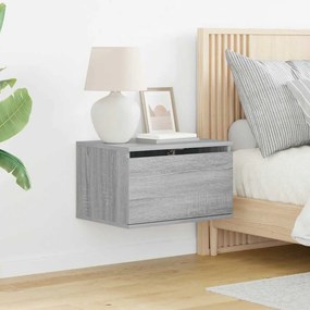 vidaXL Κομοδίνα Επιτοίχια με Φώτα LED 2 τεμ. Γκρι Sonoma