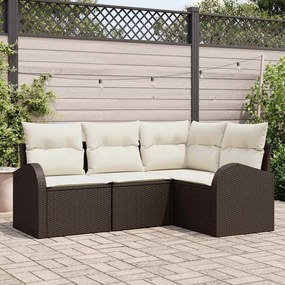 vidaXL Σετ Καναπέ Κήπου με μαξιλάρι 4 pcs Καφέ Πολυ ράταν