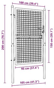 Πόρτα Περίφραξης με Πλέγμα Γκρι 100 x 200 εκ. Γαλβαν. Χάλυβας - Ανθρακί