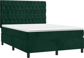 vidaXL Κρεβάτι Boxspring με Στρώμα &amp; LED Σκ. Πράσινο 140x200εκ Βελούδο