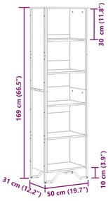 Βιβλιοθήκη Γκρι Sonoma 50x31x169 εκ. από Επεξεργ. Ξύλο - Γκρι