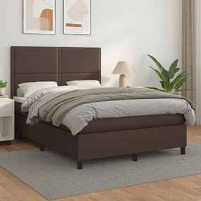 vidaXL Κρεβάτι Boxspring με Στρώμα Καφέ 140x200εκ. από Συνθετικό Δέρμα