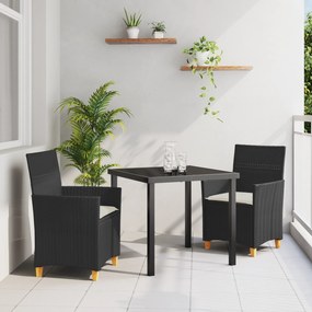 vidaXL Σετ 3 Τεμαχίων Εξωτερικής Καρέκλας Κήπου με Μαξιλάρες Μαύρο Πολυ Ρατάν