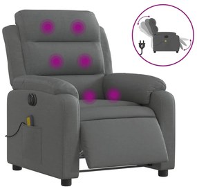 vidaXL Πολυθρόνα Μασάζ Ανακλινόμενη Ηλεκτρική Σκούρο Γκρι Υφασμάτινη