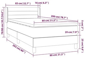 Κρεβάτι Boxspring με Στρώμα Μαύρο 80 x 200 εκ. Βελούδινο - Μαύρο