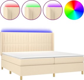 vidaXL Κρεβάτι Boxspring με Στρώμα &amp; LED Κρεμ 200x200 εκ. Υφασμάτινο