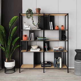 Βιβλιοθήκη Maxi Megapap χρώμα sapphire oak - silky black 144x35x175εκ.