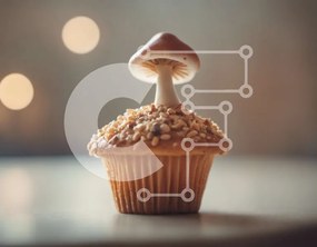 Intra Συλλεκτικό Ξύλινο Παζλ Plywood  4mm - Cupcake σε σχήμα μανιταριού με φώτα και σκιές Σε Ξύλινο Κουτί - Διαστάσεις: 10x10 cm – 25 κομμάτια