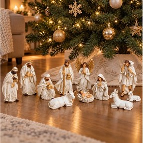 ΧΡΙΣΤΟΥΓΕΝΝΙΆΤΙΚΕΣ ΦΙΓΟΎΡΕΣ NATIVITY FIGURES SET OF 11, POLY, ANTIQUE WHITE, (