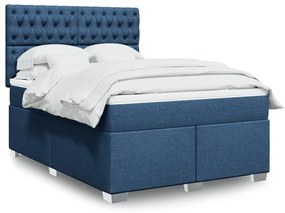 Κρεβάτι Boxspring με Στρώμα Μπλε 140x190 εκ. Υφασμάτινο