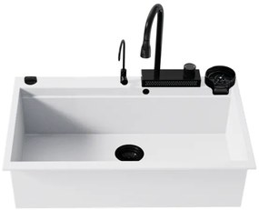 Sanitec Ultra Granite 850 Quartz Multi Ένθετος Γρανιτένιος Νεροχύτης 79Χ50cm Bianco (Black accessories)