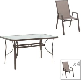 Τραπεζαρία Valor-Calan σετ 5τεμ μέταλλο-textilene καφέ