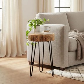 Βοηθητικό τραπέζι Tripp pakoworld μασίφ ξύλο ακακίας σε φυσική απόχρωση με μαυρα μεταλλικά πόδια 32x