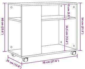 Βοηθητικό Τραπέζι με Ρόδες Καπνιστή Δρυς 70x35x60 εκ. Επ. Ξύλο - Καφέ