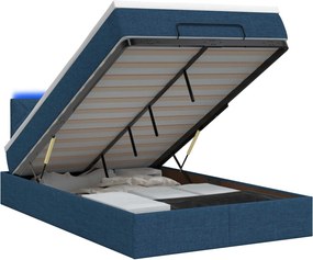 vidaXL Κρεβάτι Ottoman με Στρώμα και LED Μπλε 120 x 190 cm Ύφασμα