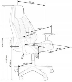 Καρέκλα γραφείου Houston 1200, Μαύρο, Γκρι, 108x70x63cm, 18 kg, Με μπράτσα, Με ρόδες, Μηχανισμός καρέκλας: Κλίση | Epipla1.gr