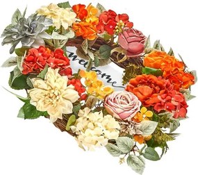 VEVOR Artificial Decorative Wreath 24 in Red Orange Yellow Hydrangeas Roses
