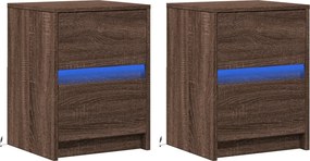 vidaXL Κομοδίνα με Φώτα LED 2 τεμ. Καφέ Δρυς από Επεξεργασμένο Ξύλο
