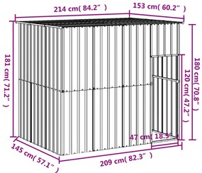 vidaXL Σπιτάκι Σκύλου με Οροφή Ανθρακί 214x153x181 εκ. Γαλβαν. Χάλυβας
