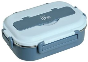 Ecolife Φαγητοδοχείο 1Lt Σετ Με Κουτάλι Και Πηρούνι 3 Θέσεων Γαλάζιο 33-FC-9092
