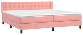 vidaXL Κρεβάτι Boxspring με Στρώμα Ροζ 200x200 εκ. Βελούδινο