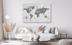 Εικόνα στο φελλό ενός αξιοπρεπούς παγκόσμιου χάρτη σε ασπρόμαυρο - 120x80  flags