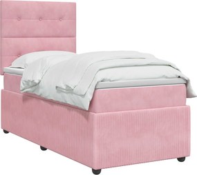 vidaXL Κρεβάτι box spring με στρώμα Ροζ 100 x 200 cm Βελούδο