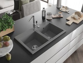 Mexen Hektor νεροχύτης γρανιτένιος 2-θέσεων 800 x 480 mm, γκρι, σιφόνι χρώμιο