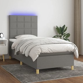 ΚΡΕΒΑΤΙ BOXSPRING ΜΕ ΣΤΡΩΜΑ &amp; LED ΣΚ.ΓΚΡΙ 90X190 ΕΚ. ΥΦΑΣΜΑΤΙΝΟ 3135398