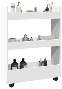 Στενό Τρόλεϊ Αποθήκευσης 3 Επιπέδων από Λευκό Μηχανικά Επεξεργασμένο Ξύλο