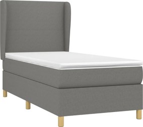 vidaXL Κρεβάτι Boxspring με Στρώμα Σκούρο Γκρι 90x200 εκ. Υφασμάτινο