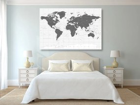 Εικόνα πολιτικού χάρτη του κόσμου σε μαύρο & άσπρο - 120x80