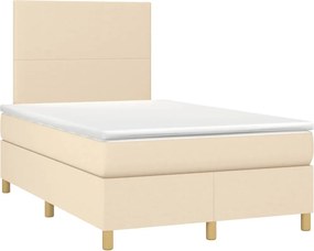 vidaXL Κρεβάτι Boxspring με Στρώμα &amp; LED Κρεμ 120x190 εκ. Υφασμάτινο