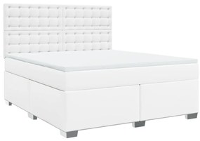 vidaXL Κρεβάτι Boxspring με Στρώμα Λευκό 180x200 εκ. Συνθετικό Δέρμα