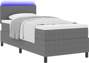 vidaXL LED Κρεβάτι με βάθρο Ανοιχτό Γκρι και Λευκό 100 x 200 cm