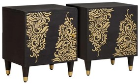 vidaXL Κομοδίνο με Πόρτα 2 pcs Μαύρο 40 x 33 x 46 εκ.