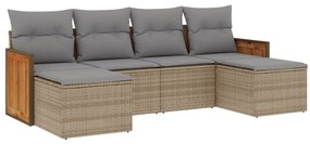 vidaXL Σετ Καναπέ Κήπου 6 τεμ. Μπεζ Συνθετικό Ρατάν με Μαξιλάρια