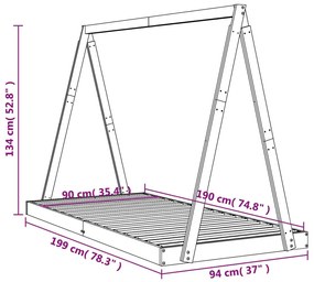 Πλαίσιο Παιδικού Κρεβατιού Τύπου Montessori 90 x 190 εκ. από Μασίφ Ξύλο Πεύκου - Καφέ