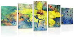 Εικόνα 5 μερών κίτρινο λουλούδι με vintage πινελιά - 200x100