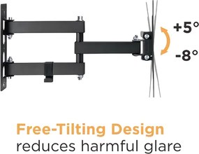 POWERTECH επιτοίχια βάση τηλεόρασης PT-1129, 23-43", έως 30kg, full motion