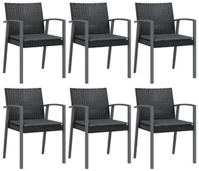 Καρέκλες Κήπου 6 τεμ. Μαύρο 56,5x57x83 εκ Συνθ. Ρατάν&amp;Μαξιλάρια - Μαύρο