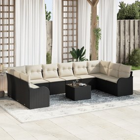 vidaXL Σετ Καναπέ Κήπου με μαξιλάρι 11 pcs Μαύρο Πολυ ράταν