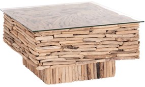 Τραπεζάκι Σαλονιού SPARROW C9960 Τετράγωνο Driftwood - Γυαλί 95x95x51,5Υ εκ. 95x95x51.5 εκ.