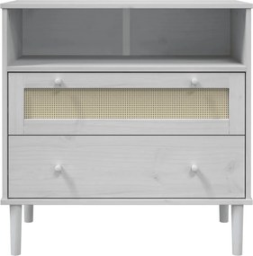 vidaXL Ντουλάπι SENJA Λευκό / Όψη Ρατάν 80x40x80 εκ. Μασίφ Ξύλο Πεύκου