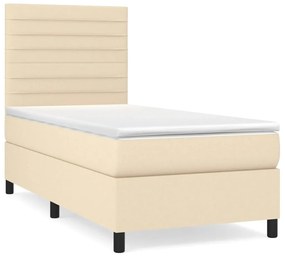 Κρεβάτι Boxspring με Στρώμα Κρεμ 90x190 εκ.Υφασμάτινο - Κρεμ